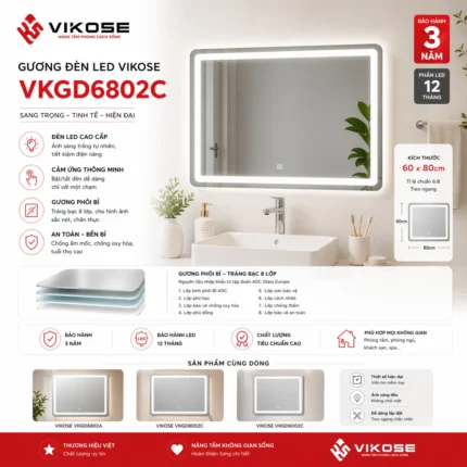 Gương đèn led chữ nhật VIKOSE VKGD6802C (60x80)