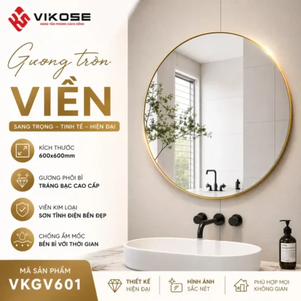 Gương tròn viền vàng VIKOSE VKG601 (phi 600)